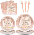 96 Pcs Rose Gold 75th Birthday Party Plates and Napkins for Girls Rose Gold Party Supplies Pink Happy 75 Years Birthday Party Tableware Set for 24 Guests Party Decorations by CHUNNIN