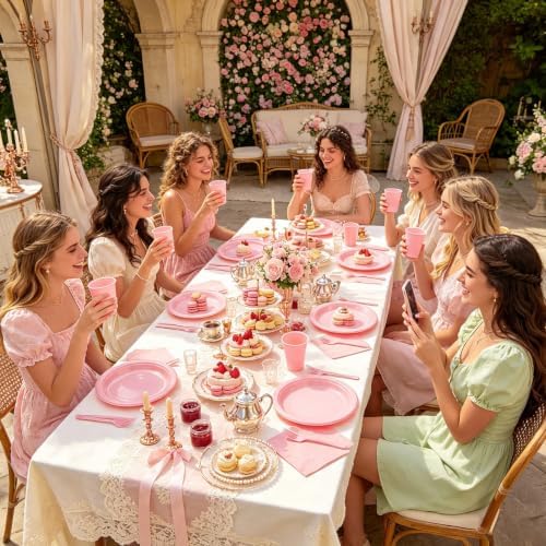 Pink Plastic Party Plates Set, Disposable Light Pink Plates and Napkins for Party, 50 of Each 9" Dinner Plate, Napkins, Cups & Cutlery Plastic Party Supplies for Birthday, Baby Shower, Wedding - Image 6