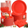250Pcs Red Paper Plates and Napkins Party Supplies, 9’’Disposable Red Party Plates, 7’’Dessert Plates Cups Napkins Forks Sets for Christmas, Birthdays, Graduations, Valentines Days, Serves 50 by CENLBJ