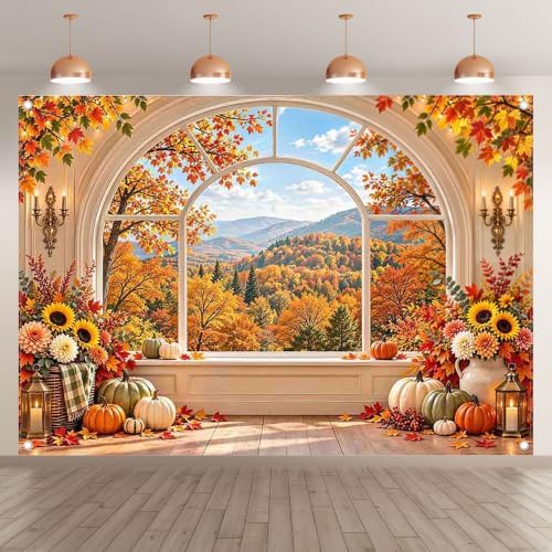 7x5ft Fabric Fall Window Scenery Backdrop Forest Photography - Image 2