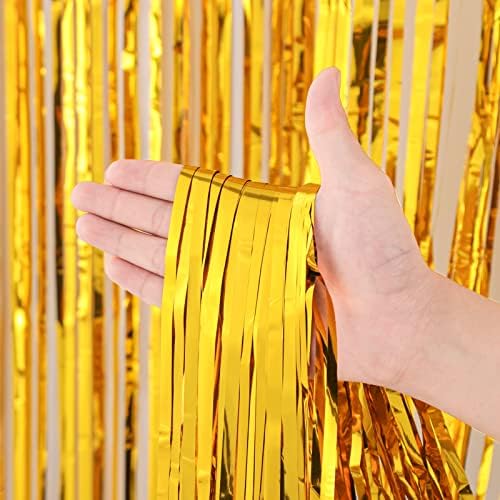Voircoloria Gold Foil Fringe Backdrop Curtains, 3.3x8.2ft, 3 Pack - Image 2