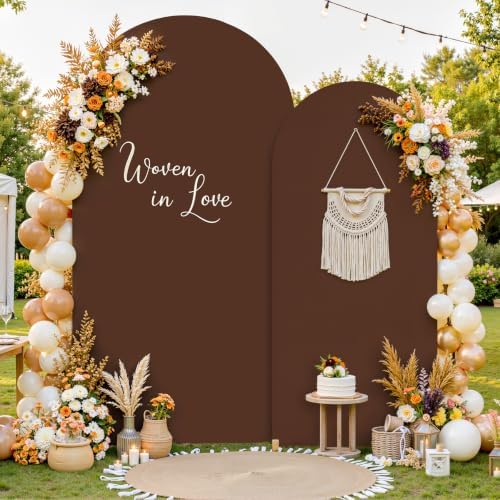 Brown Green Arch Backdrop Cover for Wedding, 7.2FT 6FT Set of 2 Stretchy Spandex Fitted Arch Stand Cover for Baby Shower, Birthday Party Decor, Chiara Backdrop Cover with Double-Sided Design - Image 2