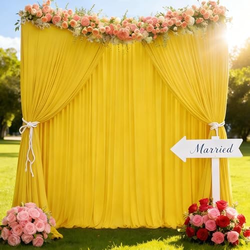 20x10ft Yellow Backdrop Curtain Panels for Parties - Wrinkle Free Polyester Photo Curtain Backdrop Wedding Back Drop Fabric Drapes for Party Decorations Background for Photography - Image 3