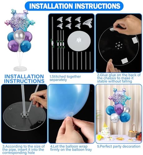 Naozinebi 4 Sets Snowflake Birthday Party Balloons Stand Kit Party Decor - Image 3