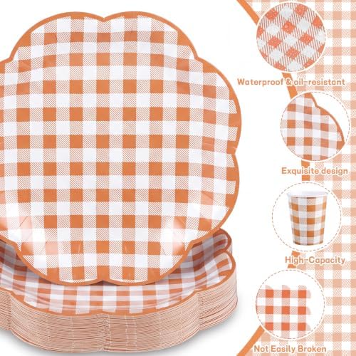 NatNarr 250 PCS Orange Gingham Party Supplies Set for 50 Guests - Image 3