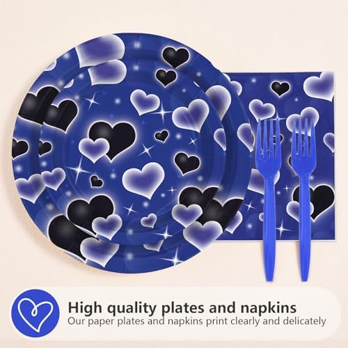 96Pcs Blue Black Heart Y2K Birthday Party Decoration, Serve 24 - Image 2
