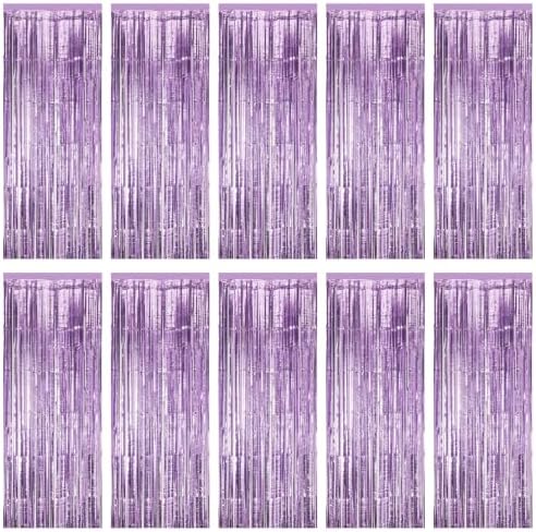10 Pack Light Purple Foil Curtain Backdrop 3.2ft x 9.8ft Metallic Tinsel Foil Fringe Curtains Streamer Photo Booth Backdrop for Birthday Party Halloween Christmas New Year Party Supply by Ohiyoo