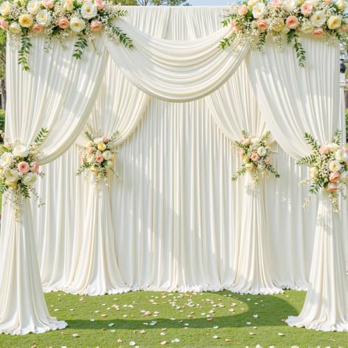 8 Panels Ivory Backdrop Curtain for Wedding Parties Wrinkle Free Ivory Photo Curtains Backdrop Drapes Fabric Decoration for Baby Shower Photography 40ft(W) x 10ft(H) - Image 3
