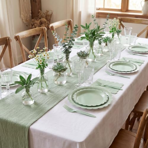 24 Set Sage Green Plates and Napkins, Green Disposable Dinnerware - Image 7