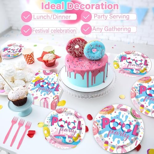 Qyeahkj 100 Pcs Summer Pool Party Plates and Napkins Set Pink Swimming Pool Party Decorations Supplies Beach Disposable Paper Tableware Dinnerware Favors Birthday Shower Serves 25 - Image 6