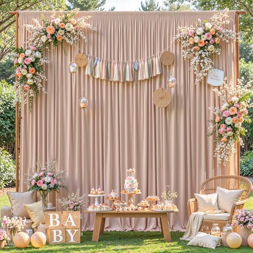 8x10FT Nude Backdrop Curtains for Wedding Parties, Wrinkle Free Polyester Photography Backdrop Drapes for Wedding Baby Shower Birthday Parties Stage Background Stand Decorations 4x10ft,2 Panels - Image 6