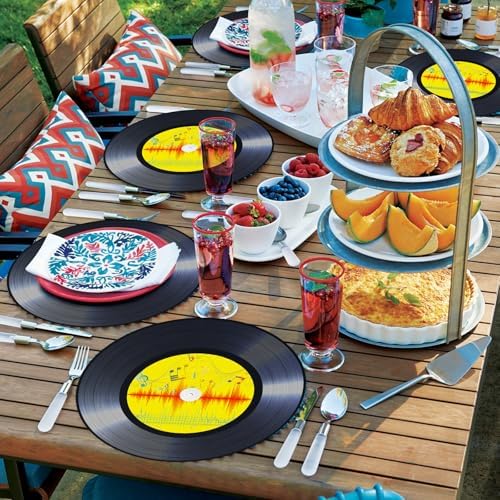 60PCS Record Paper Placemats Disposable 13.7 Inch Rock and Roll Vinyl Record Place Mats Vintage Musical Theme Round Table Mats for Dinner Table Decor Birthday 50s Theme Rock Music Party Supplies - Image 6