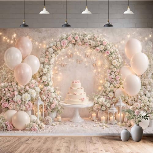 9X6ft Pink White Floral Backdrop Boho Arch Scene Birthday Balloons Photography Background Romantic Wedding Bridal Shower Kids Birthday Baby Shower Party Portrait Cake Photo Booth Studio Props - Image 6