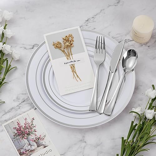 BESTVIP 450PCS Silver Dinnerware Set for 75 Guests, - Image 4