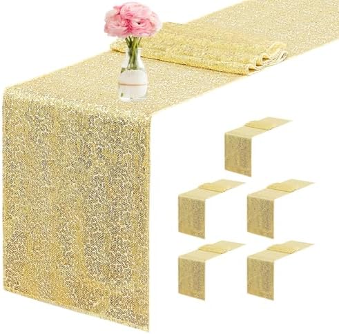 6 Packs 12 x 72 inches Sequin Table Runner, Gold Glitter Table Runner for Birthday Party Supplies Wedding Engagement Baby Shower Holiday Celebration Event Decorations by Yblut