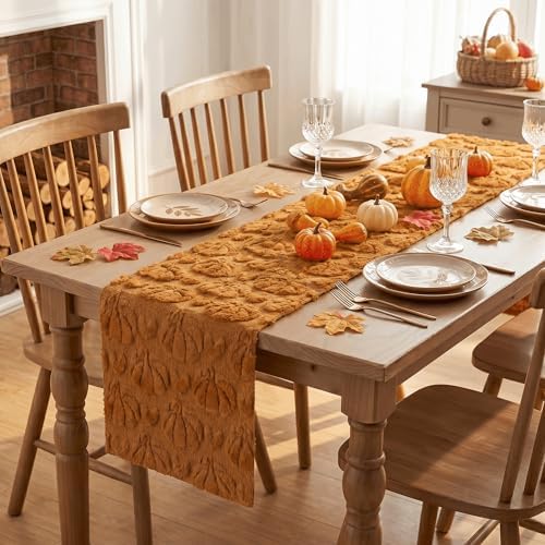 Artoid Mode Caramel Soft Faux Fur Fall Table Runner 13x108 Inch - Image 4