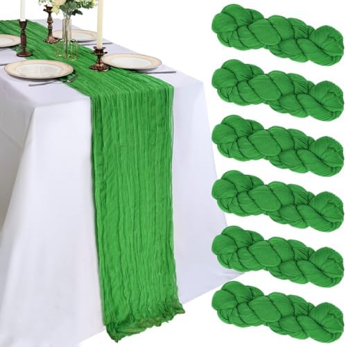 6 Pack 10Ft Green Cheesecloth Table Runner 23 x 120 Inch by CKIKU