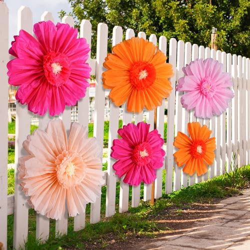 Giegxin 6 Pcs 31.5", 24" Orange Giant Paper Flower Large Tissue Pom Pom - Image 2