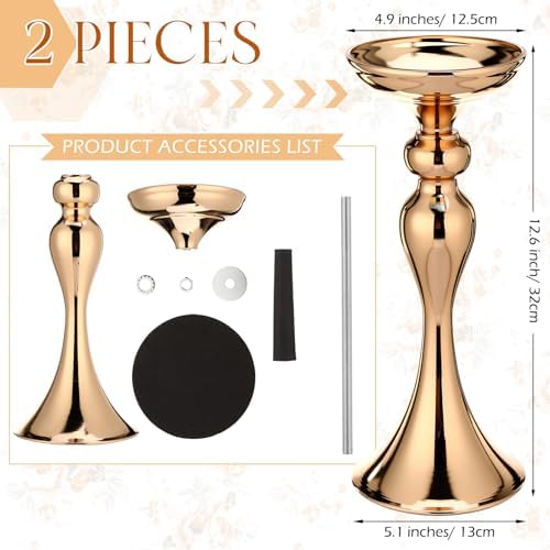 Sadnyy 2 Pcs Metal Flower Arrangements Stand Metal Wedding Centerpiece Stand Gold Vase Centerpiece Tall Table Decor Flower Vase for Wedding Reception Event Party Hotel Home Decor (12.6 Inch) - Image 2