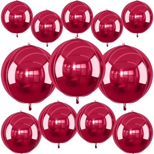12PCS Burgundy Red Round Foil Balloons 22" 15" 10" Large Chrome Red Balloon by vibzox