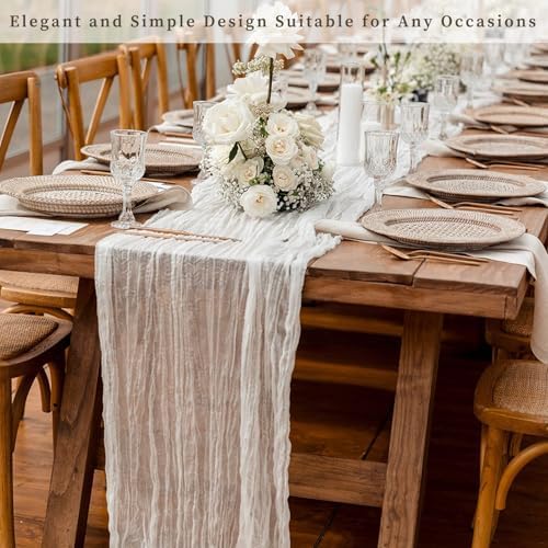10FT 6 Pack White Cheesecloth Table Runner 20 x 120 Inch Long Rustic Gauze Cheese Cloth Table Runner for Wedding Bridal Baby Shower Table Decorations Boho Fabric Sheer Birthday Party Table Decor - Image 7