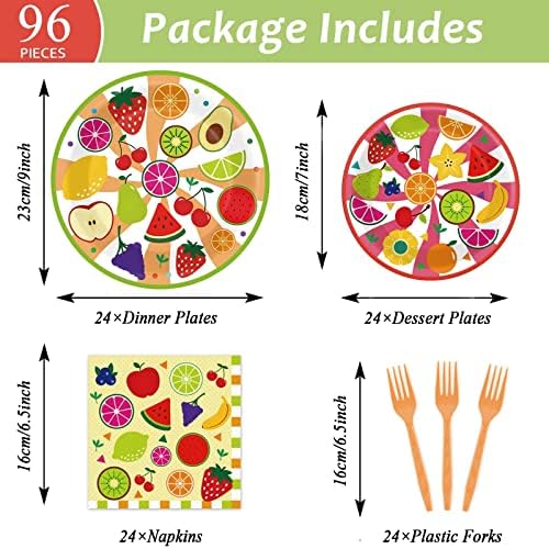 chiazllta 96 Pcs Fruits Paper Plates Tutti Summer Fruit Birthday Party Decorations Disposable Fruit Tableware Party Supplies Favors for 24 Guests - Image 2