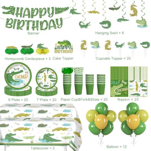 167pcs Alligator Birthday Decorations Tableware Set, for 20 Guests - Image 2