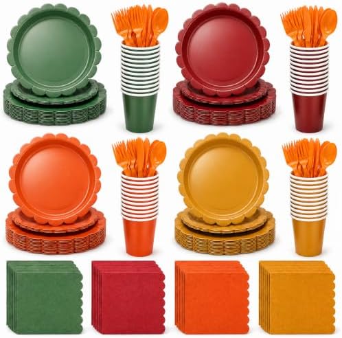 168Pcs Fall Paper Plates and Napkins Set Party Supplies Serve 24 by EUVBOKW