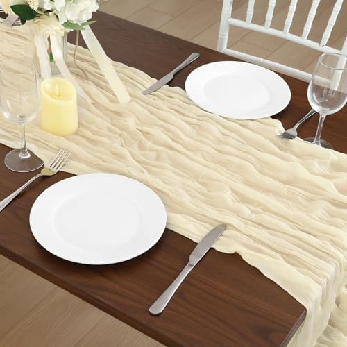 3 Pack Ivory Cream Cheesecloth Table Runner 120 Inch Boho Wedding Decor - Image 7