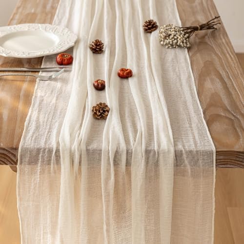 2Pcs White Cheesecloth Table Runner 120 Inches for Party Home Decor - Image 2