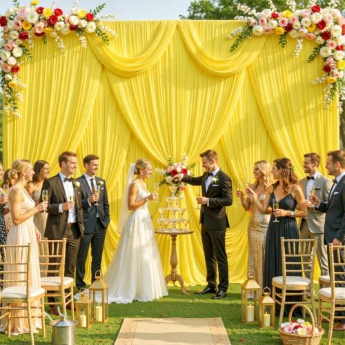 4 Panels Yellow Backdrop Curtain for Parties Wrinkle Free Lemon Yellow Photo Curtains Backdrop Drapes Fabric Decoration for Birthday Party Wedding Baby Shower 20ft(W) x 10ft(H) - Image 2