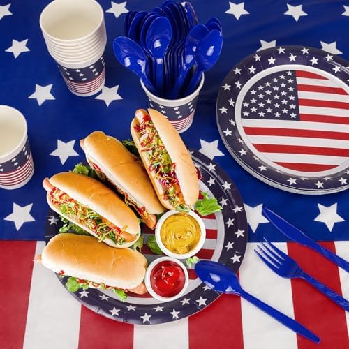 152 Pack Red White and Blue Decorations,Patriotic Decorations Plates Sets - Image 5