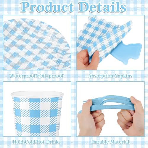 NatNarr 175 Pcs Blue Gingham Party Supplies Set For 25 Guests - Image 3