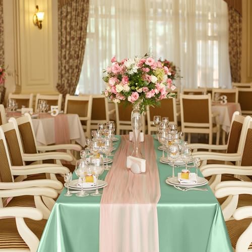 TURSTIN 1 Pack Sage Green Satin Tablecloth 102 x 58'' Overlay Table Cover - Image 7