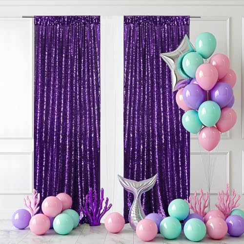 PartyDelight Purple Sequin Backdrop Curtains 2x8ft 2 Panels - Image 6