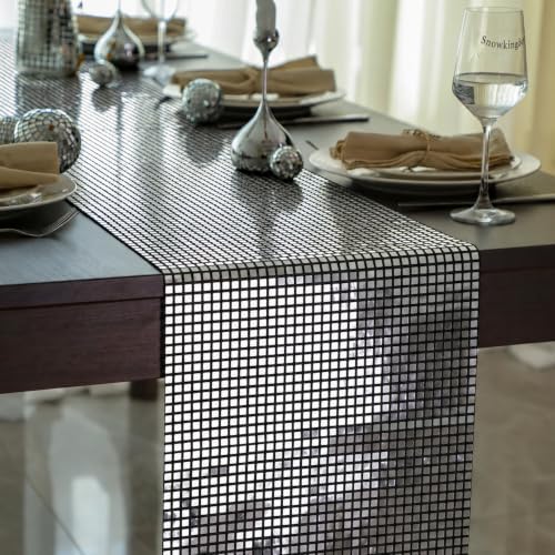 13x72 Inches Black Silver Disco Party Table Runner Glitter Mirror Decor by Snowkingdom