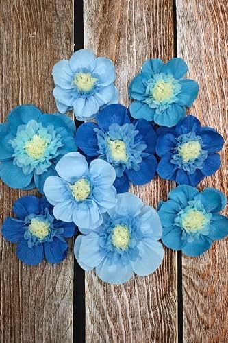 Mybbshower 9 Pack Ombre Blue Crepe Paper Flowers for Wedding Arch, Nursery Wall Birthday Engagement Party, Baby Shower Decorations and Photo Booth Backdrop - Image 5