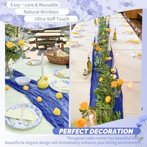 4 Pack Royal Blue Cheesecloth Table Runner 17x108 Inches Boho Home Decor - Image 6