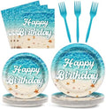 CHUNNIN 96Pcs Beach Happy Birthday Plates and Napkins Ocean Waves Ocean Seashell Party Decorations Beach Themed Party Dessert Plates Summer Pool Tableware for 24 Guests Hawaiian Supplies by CHUNNIN