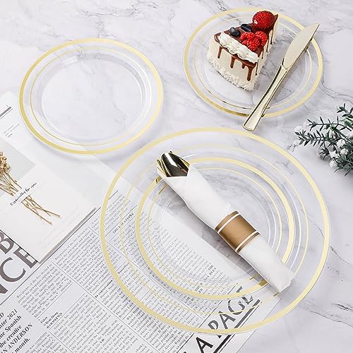 BESTVIP 350 Piece Clear Gold Plastic Dinnerware Set for 50 Guests - Image 3