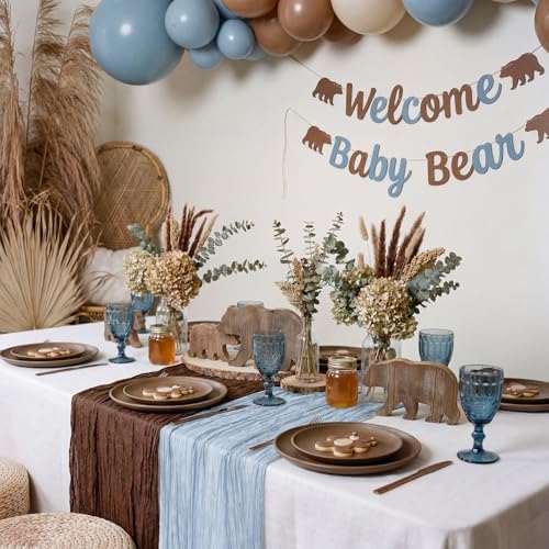 6 Pcs 118" Blue and Brown Cheesecloth Table Runner - Image 4