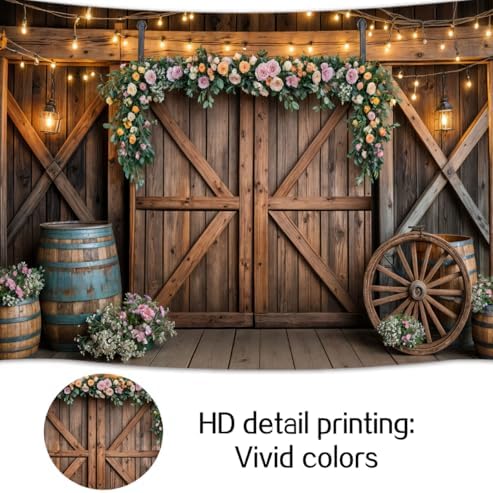 6x4ft Country Wedding Photography Backdrop Rustic Barn Door Photography Backdrop Farmhouse Pink Flower Cabin Wooden Birthday Baby Shower Wedding Bridal Party Banner Photo Booth Props Background - Image 6