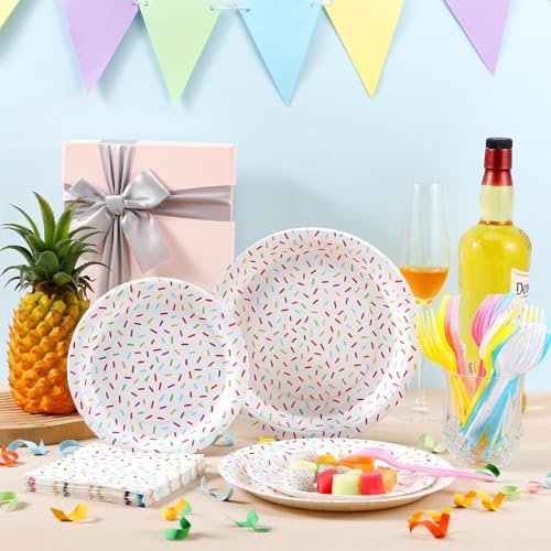 Newtay 96 Pcs Donut Plates Napkins Sprinkles Birthday Party Tableware Set - Image 4