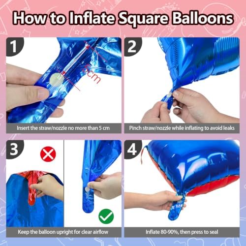 NISOCY 25PCS Red and Blue Square Foil Balloons Wall Backdrop - Image 3