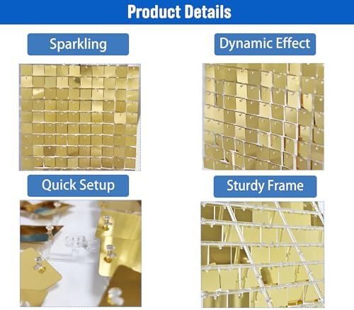 Ozikutech 8x8 FT Light Gold Shimmer Wall Backdrop for Party Decorations - Image 3