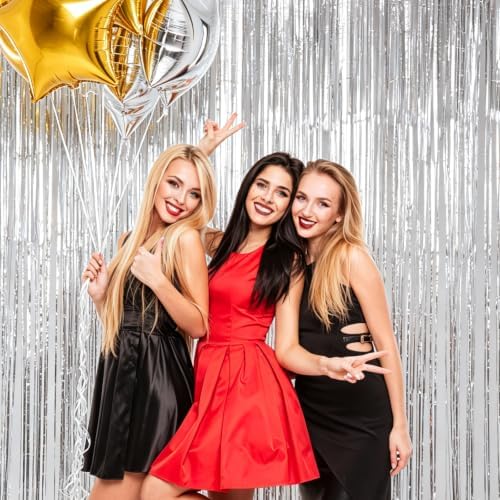 10 Pack Silver Foil Curtain Backdrop 3.2ft x 9.8ft Metallic Tinsel Foil Fringe Curtains Streamer Backdrop for Birthday Party Halloween Christmas New Year Party Supply (Matte Silver) - Image 6