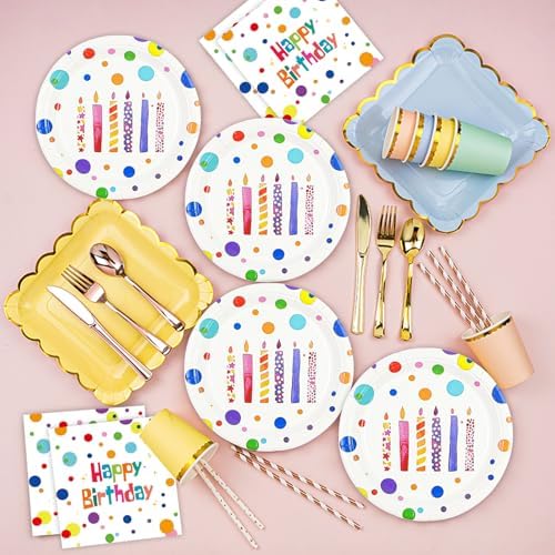 Birthday Plates & Napkins, Colorful Dots, 7 Inch, 50PCS - Image 7
