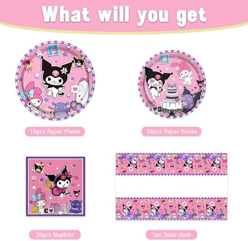 41Packs Kuromis Birthday Decorations Include 20 Plates, 20 Napkins and 1 Tablecover for Kuromis Birthday Party Supplies (kuluomi) - Image 3