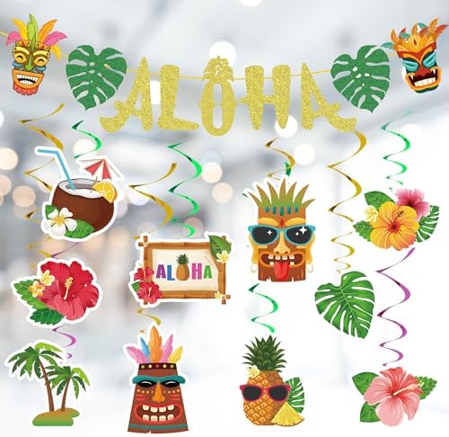 DMIGHT 101PCS Hawaiian Themed Party Decorations Set, Tropical Beach Aloha Summer Party Supplies, Including Backdrop, Table Skirt, Honeycomb Centerpieces, Balloons for Luau, Tiki Birthday Party - Image 6