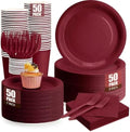 250Pcs Burgundy Paper Plates and Napkins Supplies, Include 9’’Paper Party Plate, 7’’Dessert Plates Cups Napkins Forks Sets for Birthday, Anniversaries, Wedding, Picnics, Serves 50 by CENLBJ